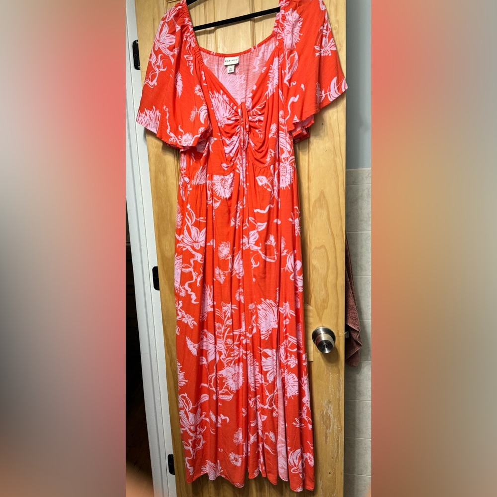 Red Floral Maxi Dress with Twist Front
